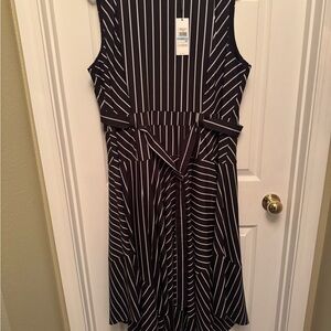 Calvin Klein Navy and White Striped Midi Dress
